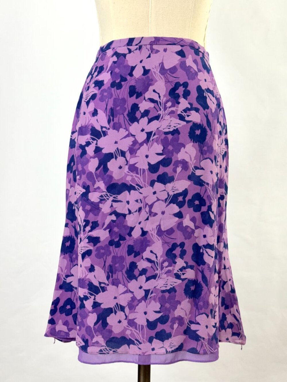 Vtg Y2K Purple Floral 100% Silk Co-ord Matching Set Top Skirt Cowl Neck Feminine - Picture 6 of 16